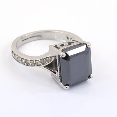 3 Ct Certified Emerald Cut Black Diamond Ring With Diamond Accents - ZeeDiamonds