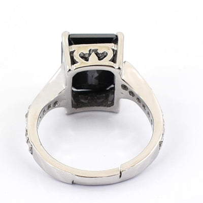 7 Ct Certified Emerald Cut Black Diamond Ring With Diamond Accents - ZeeDiamonds