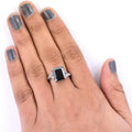 7 Ct Certified Emerald Cut Black Diamond Ring With Diamond Accents - ZeeDiamonds