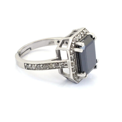 3.5 Ct Black Diamond Ring With Rose Cut Diamond Accents - ZeeDiamonds