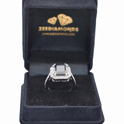 3.5 Ct Black Diamond Ring With Rose Cut Diamond Accents - ZeeDiamonds