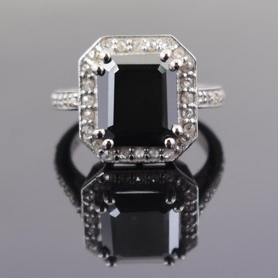 5.30 Ct Black Diamond Solitaire Designer Ring with Diamond Accents - ZeeDiamonds