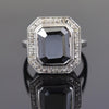 5.30 Ct Black Diamond Solitaire Cocktail Ring with Diamond Accents - ZeeDiamonds