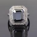 5.30 Ct Black Diamond Solitaire Cocktail Ring with Diamond Accents - ZeeDiamonds