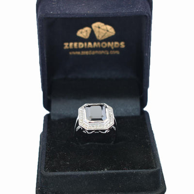 5.30 Ct Black Diamond Solitaire Cocktail Ring with Diamond Accents - ZeeDiamonds