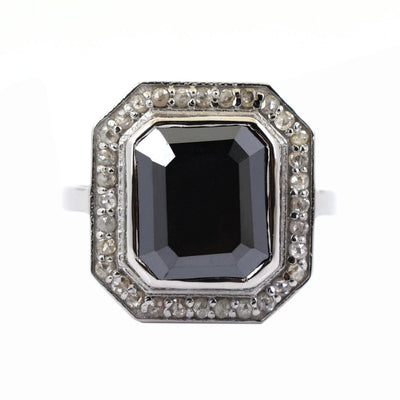 5.30 Ct Black Diamond Solitaire Cocktail Ring with Diamond Accents - ZeeDiamonds