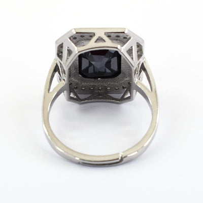 5.30 Ct Black Diamond Solitaire Cocktail Ring with Diamond Accents - ZeeDiamonds