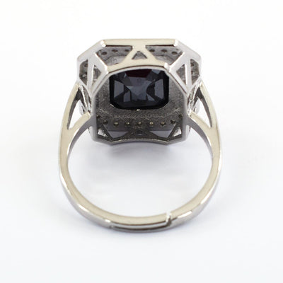 5.30 Ct Black Diamond Solitaire Cocktail Ring with Diamond Accents - ZeeDiamonds