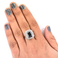 5.30 Ct Black Diamond Solitaire Cocktail Ring with Diamond Accents - ZeeDiamonds