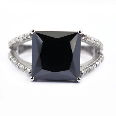 2.5 Ct Certified Black Diamond Ring With Diamond Accents - ZeeDiamonds