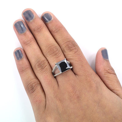 2.5 Ct Certified Black Diamond Ring With Diamond Accents - ZeeDiamonds