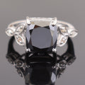 4.30 Cts Cushion Cut Black Diamond with White Diamond Accents Designer Ring - ZeeDiamonds