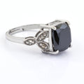 4.30 Cts Cushion Cut Black Diamond with White Diamond Accents Designer Ring - ZeeDiamonds