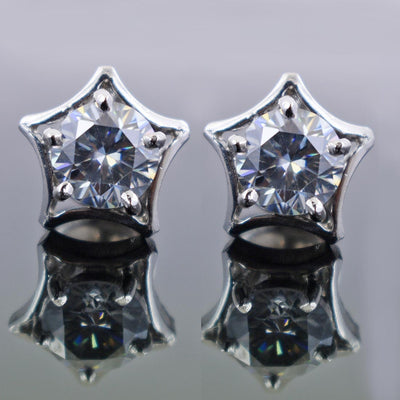 2 Ct Star Shape Blue Diamond Solitaire Studs in 925 Sterling Silver - ZeeDiamonds