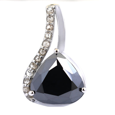 8.50 Ct Pear Shape Black Diamond Designer Pendant with White Diamond Accents - ZeeDiamonds