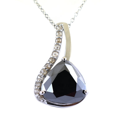 8.5 Ct Black Diamond Solitaire Pendant with Diamond Accents - ZeeDiamonds