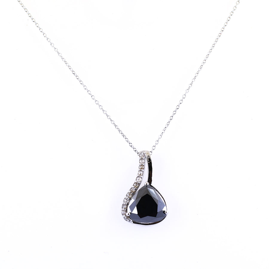 8.50 Ct Pear Cut Black Diamond Designer Pendant with White Diamond Accents - ZeeDiamonds