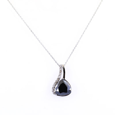 8.50 Ct Pear Shape Black Diamond Designer Pendant with White Diamond Accents - ZeeDiamonds