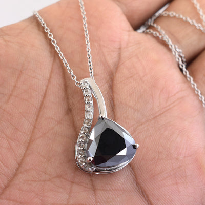 8.50 Ct Pear Shape Black Diamond Designer Pendant with White Diamond Accents - ZeeDiamonds