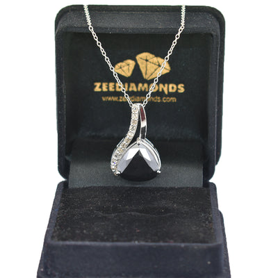 8.50 Ct Pear Shape Black Diamond Designer Pendant with White Diamond Accents - ZeeDiamonds