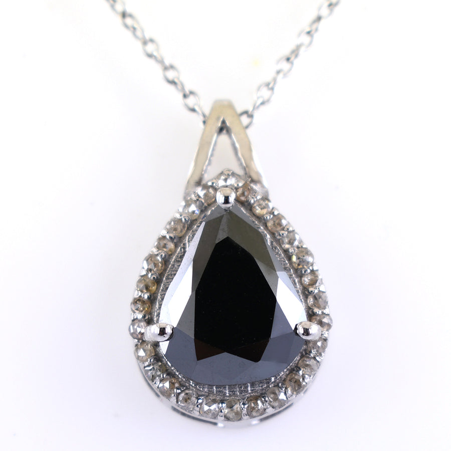 3 Ct Pear Shape Black Diamond Pendant with White Diamond Accents - ZeeDiamonds
