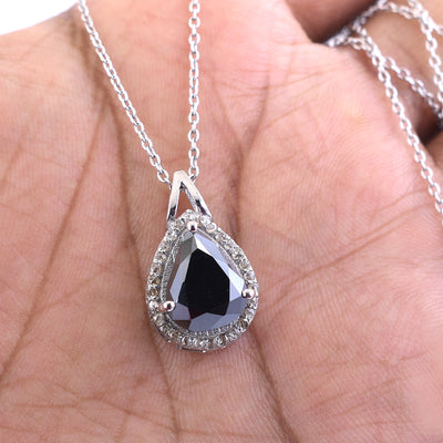 3 Ct Pear Shape Black Diamond Pendant with White Diamond Accents - ZeeDiamonds