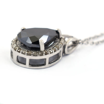 3 Ct Pear Shape Black Diamond Pendant with White Diamond Accents - ZeeDiamonds