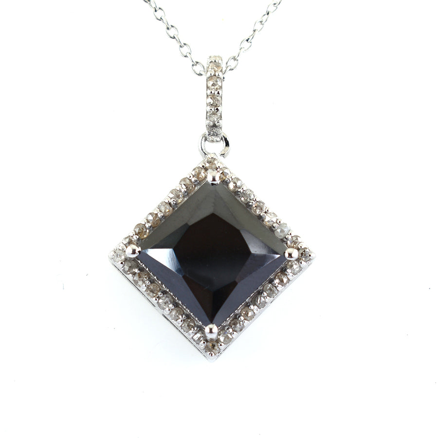 5.25 Ct Princess Cut Black Diamond with Diamond Accents Designer Pendant - ZeeDiamonds