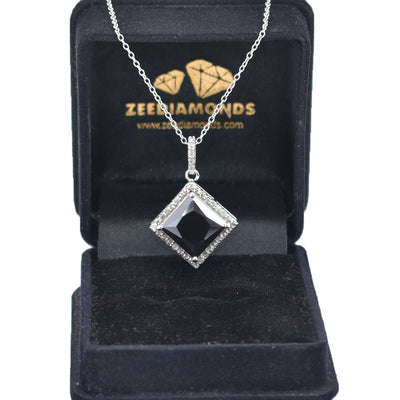 7.5 Ct Black Diamond Solitaire Pendant with Diamond Accents - ZeeDiamonds