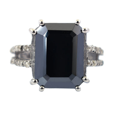 9 Ct Black Diamond Ring With Rose Cut Diamond Accents - ZeeDiamonds