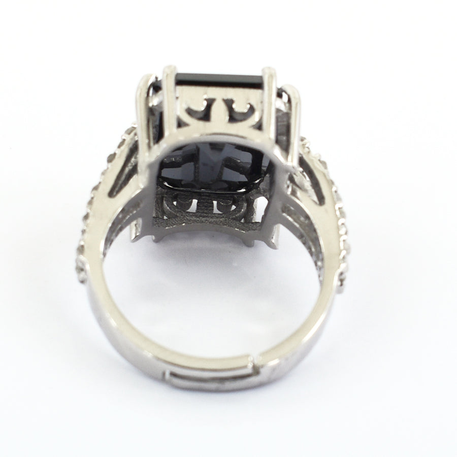 9.15 Ct Princess Cut Black Diamond Designer Ring with Diamond Accents - ZeeDiamonds