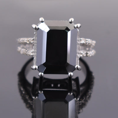 9 Ct Black Diamond Ring With Rose Cut Diamond Accents - ZeeDiamonds