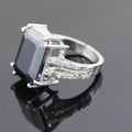 9.15 Ct Princess Cut Black Diamond Designer Ring with Diamond Accents - ZeeDiamonds