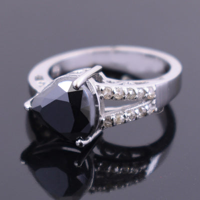 4.20 Ct Black Diamond Solitaire Designer Ring with White Diamond Accents - ZeeDiamonds