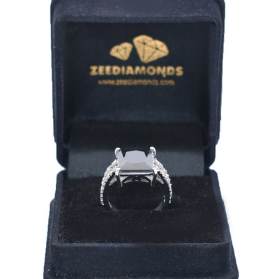 4.5 Ct Black Diamond Ring With Rose Cut Diamond Accents - ZeeDiamonds