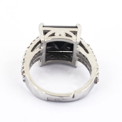 4.70 Ct Princess Cut Black Diamond Cocktail Ring with Diamond Accents - ZeeDiamonds