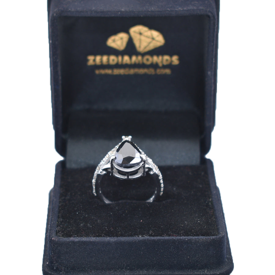 4.70 Ct Black Diamond Solitaire Designer Ring with Diamond Accents - ZeeDiamonds
