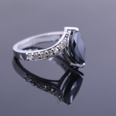 2 Ct Marquise Shape Black Diamond Ring With Diamond Accents - ZeeDiamonds