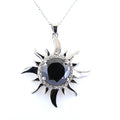 10 Ct Black Diamond Solitaire Sun Pendant with Diamond Accents - ZeeDiamonds