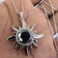 10 Ct Black Diamond Solitaire Sun Pendant with Diamond Accents - ZeeDiamonds