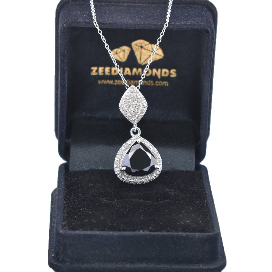 6.6 Ct Black Diamond Solitaire Pendant with Diamond Accents - ZeeDiamonds