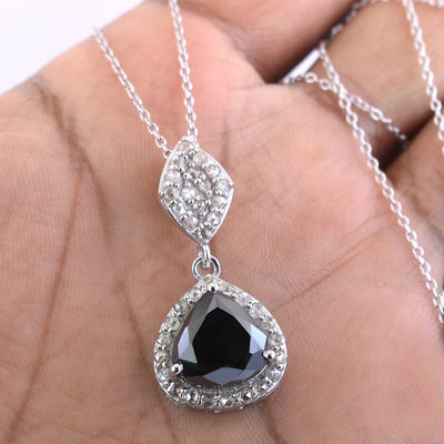 6.6 Ct Black Diamond Solitaire Pendant with Diamond Accents - ZeeDiamonds