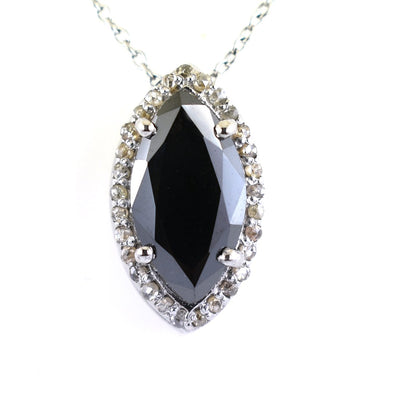 5.70 Ct Marquise Shape Black Diamond Designer Pendant with White Diamond Accents - ZeeDiamonds