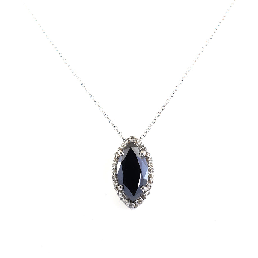 5.75 Ct Marquise Shape Black Diamond Designer Pendant with White Diamond Accents - ZeeDiamonds