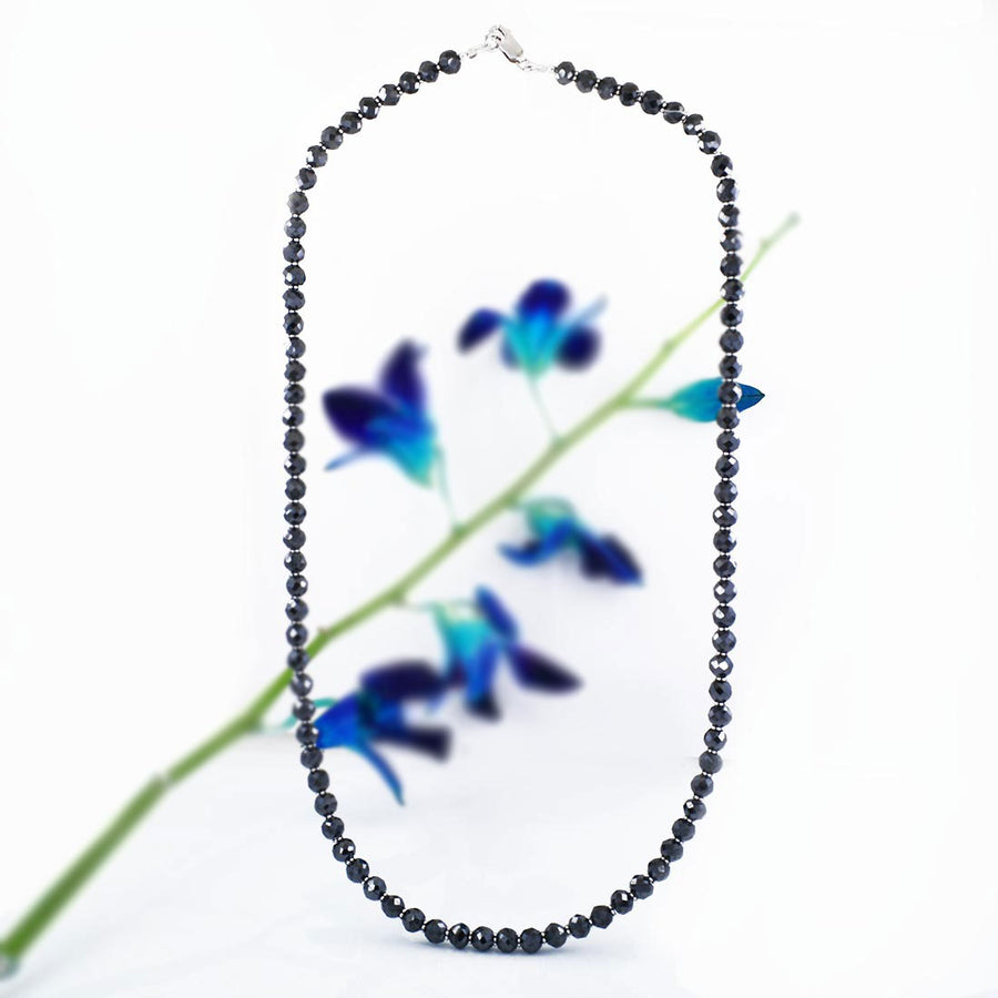 6 mm Black Diamond Beads Necklace -Great Shine & Luster.16" to 28" options. - ZeeDiamonds