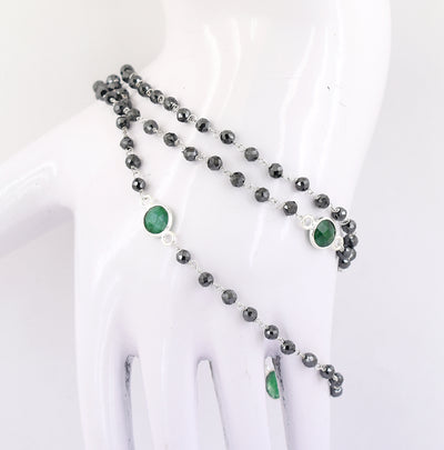 Very Elegant Black Diamond  & Emerald Gemstone Designer Chain Necklace - ZeeDiamonds