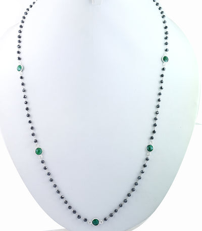 Very Elegant Black Diamond  & Emerald Gemstone Designer Chain Necklace - ZeeDiamonds