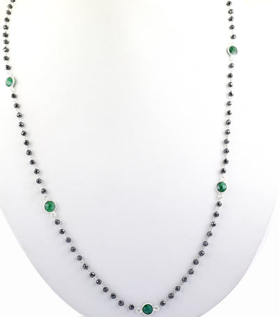 Very Elegant Black Diamond  & Emerald Gemstone Designer Chain Necklace - ZeeDiamonds