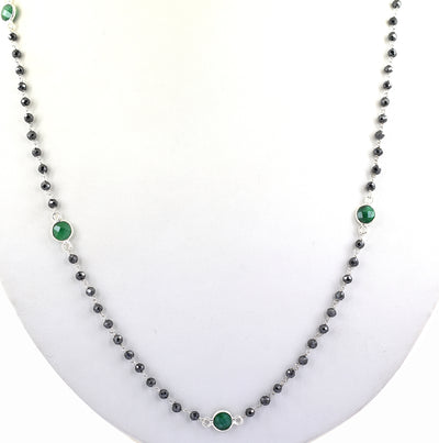 Very Elegant Black Diamond  & Emerald Gemstone Designer Chain Necklace - ZeeDiamonds