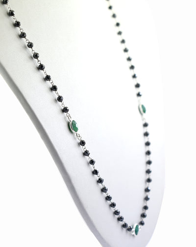 Very Elegant Black Diamond  & Emerald Gemstone Designer Chain Necklace - ZeeDiamonds